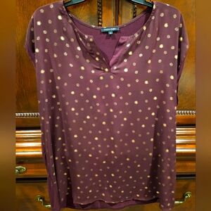 Papermoon Reece Mixed Material Top - Maroon with Gold  Poka Dots - XL